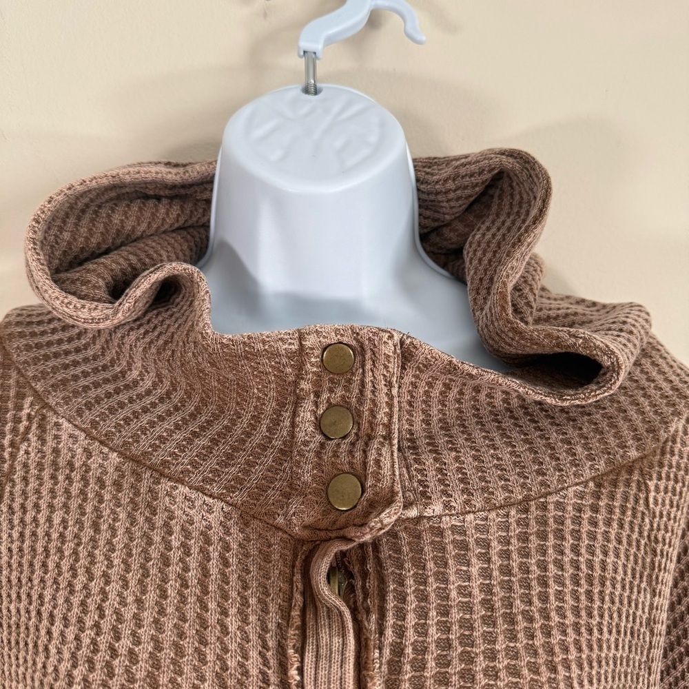 Zenana Women’s Zip Hoodie Sweatshirt Acid Mineral Wash Beige Waffle Texture L - Picture 4 of 10